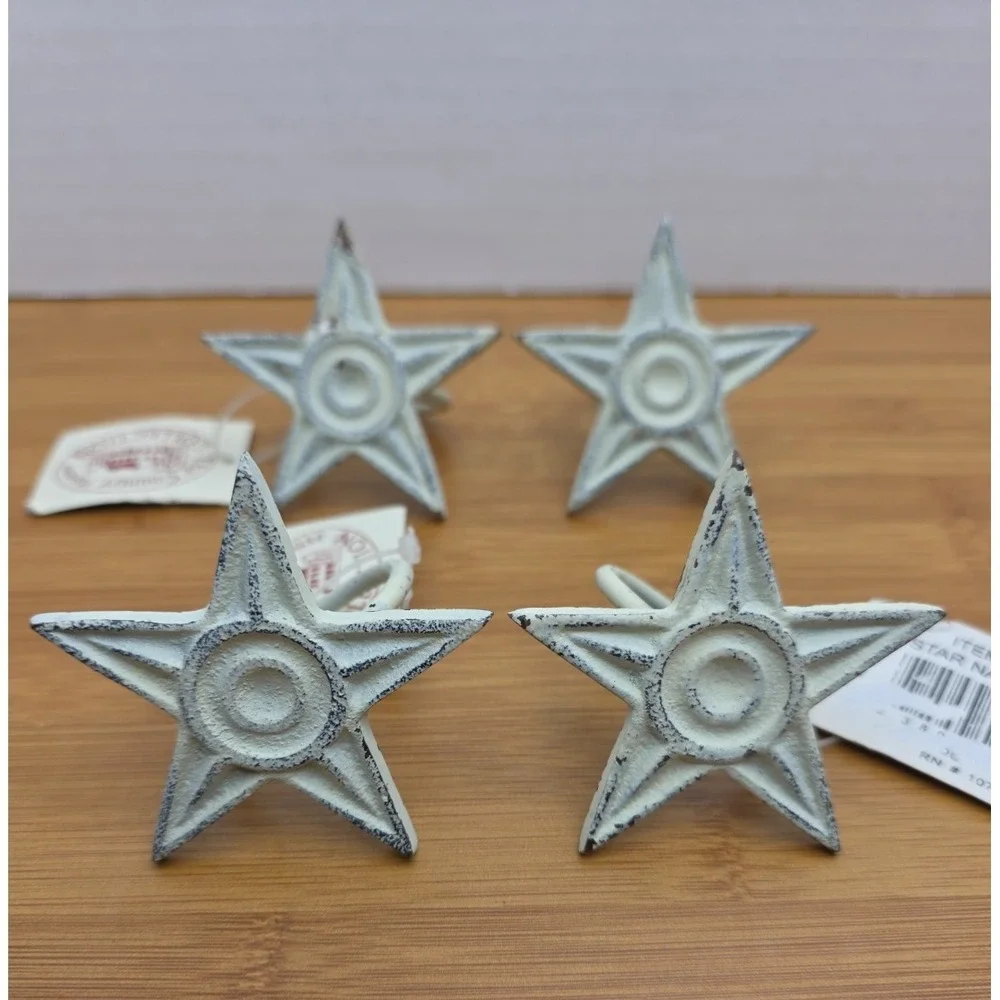 The Country House Collection‎ Set of 4 Rustic Cast Iron Star Napkin Ring Holders